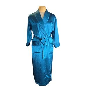 Victorias Secret Gold Label Teal Blue Liquid Satin Long Robe P/S Shawl‎ Collar